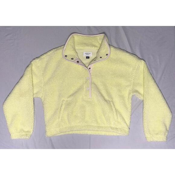 American Eagle Outfitters Jackets & Blazers - American Eagle Light Yellow Sherpa Fleece Pullover Sweatshirt XS